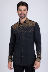 Barabas Wholesale Men's Rhinestones Geometric Stretch Long Sleeve Shirts 5BR20 Black