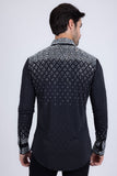 Barabas Wholesale Men's Rhinestones Geometric Stretch Long Sleeve Shirts 5BR20 Black Silver