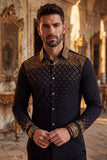 Barabas Wholesale Men's Rhinestones Geometric Stretch Long Sleeve Shirts 5BR20 Black Gold