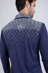 Barabas Wholesale Men's Rhinestones Geometric Stretch Long Sleeve Shirts 5BR20 Navy