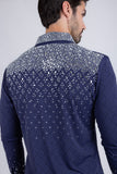 Barabas Wholesale Men's Rhinestones Geometric Stretch Long Sleeve Shirts 5BR20 Navy