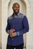 Barabas Wholesale Men's Rhinestones Geometric Stretch Long Sleeve Shirts 5BR20 Navy