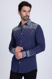 Barabas Wholesale Men's Rhinestones Geometric Stretch Long Sleeve Shirts 5BR20 Navy