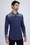Barabas Wholesale Men's Rhinestones Geometric Stretch Long Sleeve Shirts 5BR20 Navy