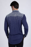 Barabas Wholesale Men's Rhinestones Geometric Stretch Long Sleeve Shirts 5BR20 Navy