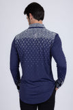Barabas Wholesale Men's Rhinestones Geometric Stretch Long Sleeve Shirts 5BR20 Navy