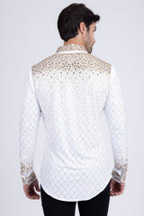 Barabas Wholesale Men's Rhinestones Geometric Stretch Long Sleeve Shirts 5BR20 White