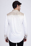 Barabas Wholesale Men's Rhinestones Geometric Stretch Long Sleeve Shirts 5BR20 White