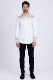 Barabas Wholesale Men's Rhinestones Geometric Stretch Long Sleeve Shirts 5BR20 White