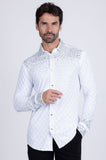 Barabas Wholesale Men's Rhinestones Geometric Stretch Long Sleeve Shirts 5BR20 White
