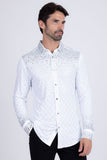 Barabas Wholesale Men's Rhinestones Geometric Stretch Long Sleeve Shirts 5BR20 White