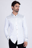 Barabas Wholesale Men's Rhinestones Geometric Stretch Long Sleeve Shirts 5BR20 White