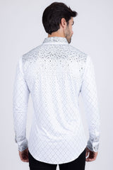 Barabas Wholesale Men's Rhinestones Geometric Stretch Long Sleeve Shirts 5BR20 White