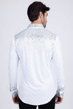 Barabas Wholesale Men's Rhinestones Geometric Stretch Long Sleeve Shirts 5BR20 White
