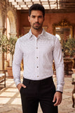 Barabas Wholesale Men's Rhinestones Geometric Stretch Long Sleeve Shirts 5BR20 White