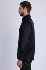 Barabas Wholesale Men's Rhinestones Collar Stretch Long Sleeve Shirts 5BR21 Black