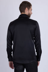 Barabas Wholesale Men's Rhinestones Collar Stretch Long Sleeve Shirts 5BR21 Black