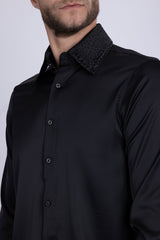 Barabas Wholesale Men's Rhinestones Collar Stretch Long Sleeve Shirts 5BR21 Black