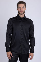 Barabas Wholesale Men's Rhinestones Collar Stretch Long Sleeve Shirts 5BR21 Black