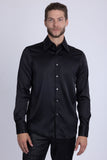 Barabas Wholesale Men's Rhinestones Collar Stretch Long Sleeve Shirts 5BR21 Black