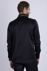 Barabas Wholesale Men's Rhinestones Collar Stretch Long Sleeve Shirts 5BR21 Black Gold