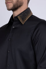 Barabas Wholesale Men's Rhinestones Collar Stretch Long Sleeve Shirts 5BR21 Black Gold