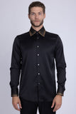 Barabas Wholesale Men's Rhinestones Collar Stretch Long Sleeve Shirts 5BR21 Black Gold