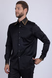 Barabas Wholesale Men's Rhinestones Collar Stretch Long Sleeve Shirts 5BR21 Black