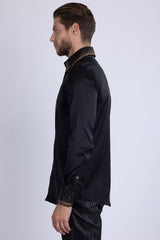 Barabas Wholesale Men's Rhinestones Collar Stretch Long Sleeve Shirts 5BR21 Black Gold