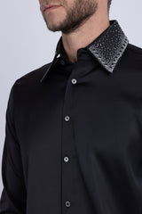 Barabas Wholesale Men's Rhinestones Collar Stretch Long Sleeve Shirts 5BR21 Black Silver