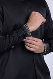 Barabas Wholesale Men's Rhinestones Collar Stretch Long Sleeve Shirts 5BR21 Black Silver