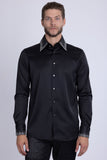 Barabas Wholesale Men's Rhinestones Collar Stretch Long Sleeve Shirts 5BR21 Black Silver