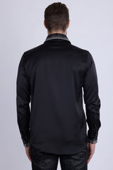 Barabas Wholesale Men's Rhinestones Collar Stretch Long Sleeve Shirts 5BR21 Black Silver