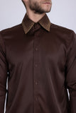 Barabas Wholesale Men's Rhinestones Collar Stretch Long Sleeve Shirts 5BR21 Brown Gold