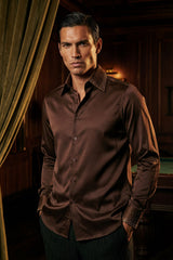 Barabas Wholesale Men's Rhinestones Collar Stretch Long Sleeve Shirts 5BR21 Brown