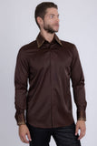 Barabas Wholesale Men's Rhinestones Collar Stretch Long Sleeve Shirts 5BR21 Brown Gold