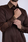 Barabas Wholesale Men's Rhinestones Collar Stretch Long Sleeve Shirts 5BR21 Brown Gold