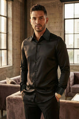 Barabas Wholesale Men's Rhinestones Collar Stretch Long Sleeve Shirts 5BR21 Black