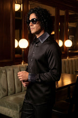 Barabas Wholesale Men's Rhinestones Collar Stretch Long Sleeve Shirts 5BR21 Black Silver