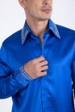 Barabas Wholesale Men's Rhinestones Collar Stretch Long Sleeve Shirts 5BR21 Blue Silver