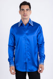 Barabas Wholesale Men's Rhinestones Collar Stretch Long Sleeve Shirts 5BR21 Cobalt Blue Silver