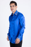 Barabas Wholesale Men's Rhinestones Collar Stretch Long Sleeve Shirts 5BR21 Silver Blue