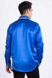 Barabas Wholesale Men's Rhinestones Collar Stretch Long Sleeve Shirts 5BR21 Blue