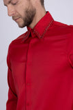 Barabas Wholesale Men's Rhinestones Collar Stretch Long Sleeve Shirts 5BR21 Red
