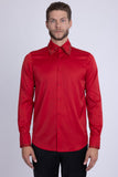 Barabas Wholesale Men's Rhinestones Collar Stretch Long Sleeve Shirts 5BR21 Red