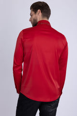 Barabas Wholesale Men's Rhinestones Collar Stretch Long Sleeve Shirts 5BR21 Red