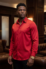 Barabas Wholesale Men's Rhinestones Collar Stretch Long Sleeve Shirts 5BR21 Red