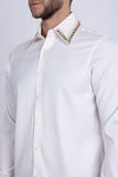 Barabas Wholesale Men's Rhinestones Collar Stretch Long Sleeve Shirts 5BR21 White Gold