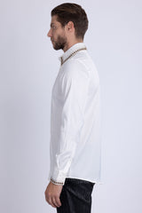 Barabas Wholesale Men's Rhinestones Collar Stretch Long Sleeve Shirts 5BR21 White Gold