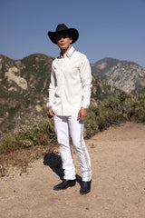 Barabas Wholesale Men's Rhinestones Collar Stretch Long Sleeve Shirts 5BR21 White Gold
